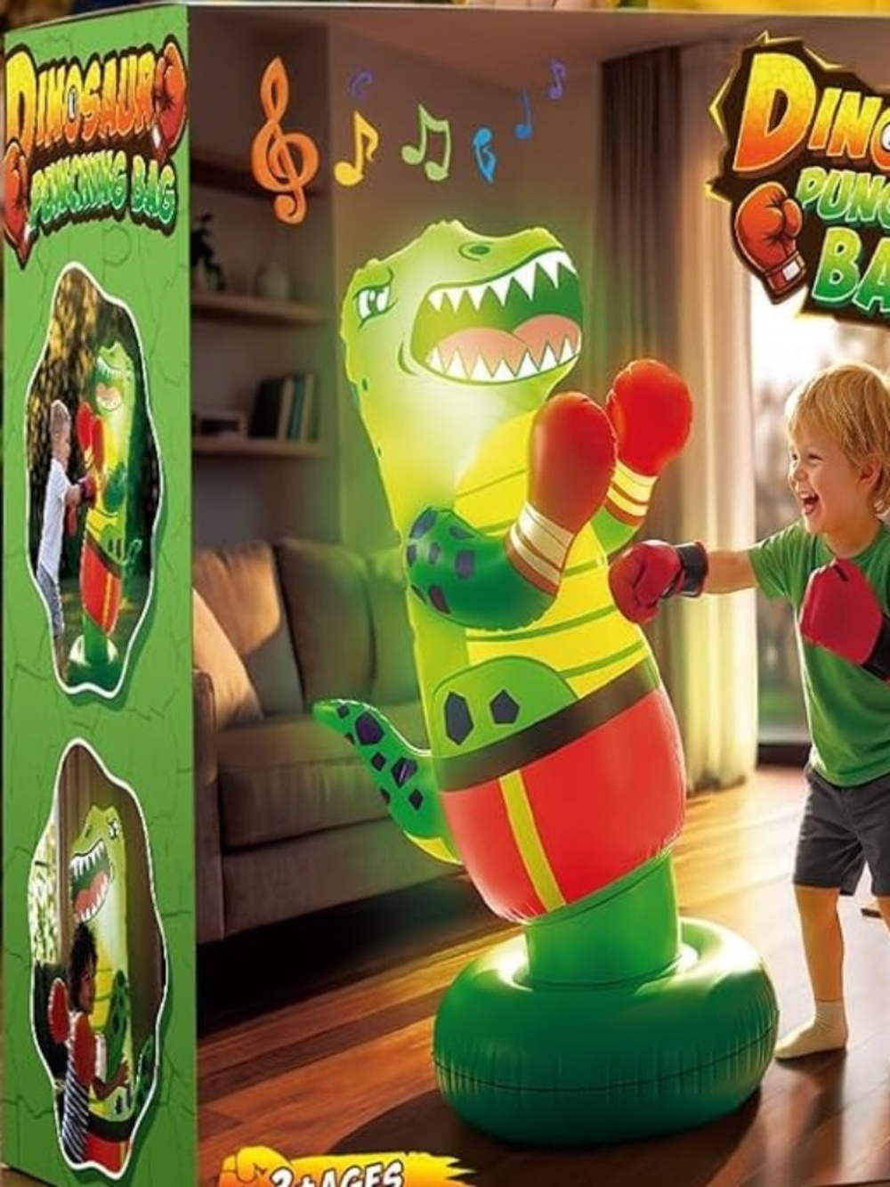 HopeRock Interactive Dinosaur Punching Bag with Lights, Sounds & Boxing Gloves